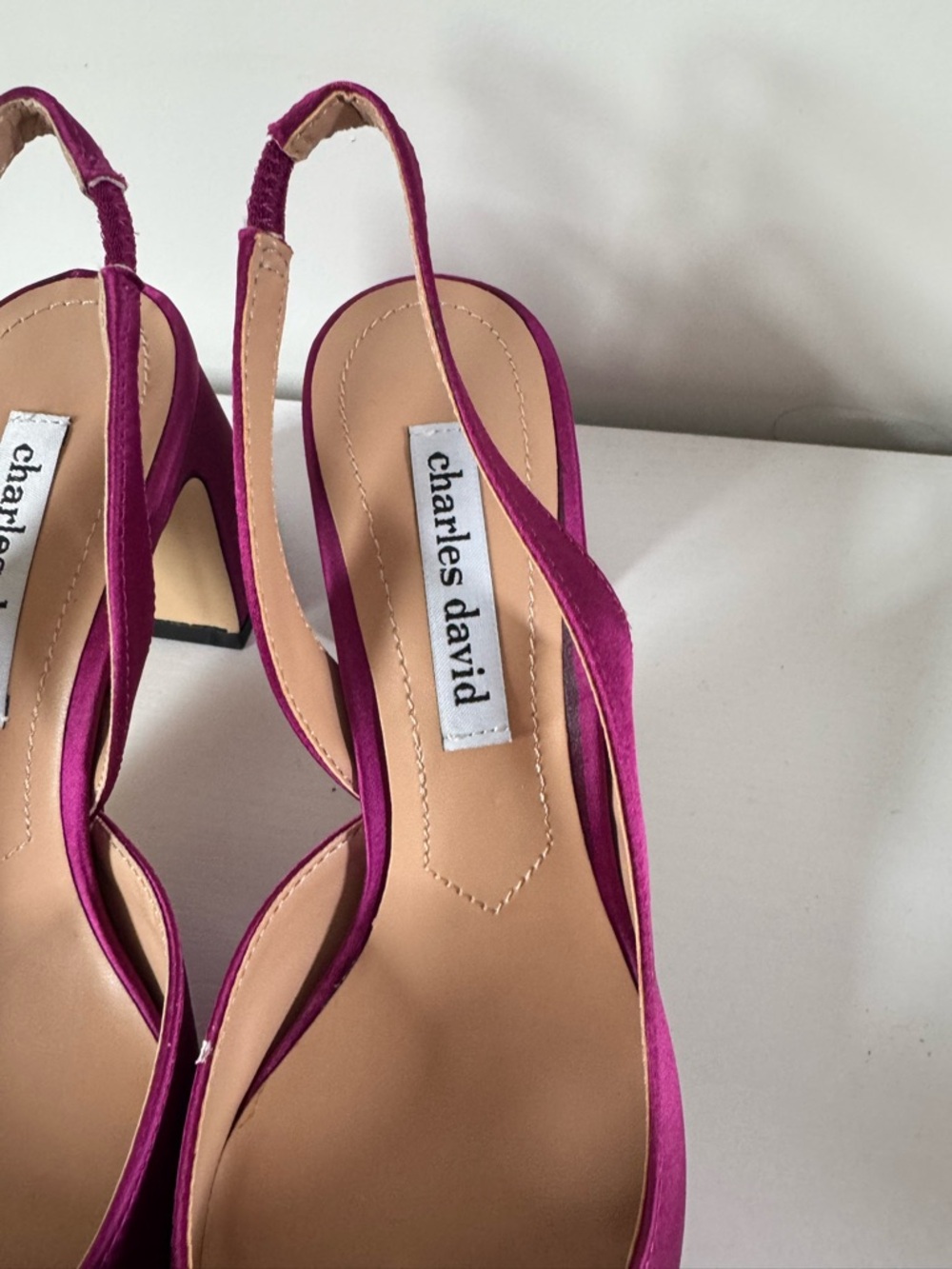 Charles David Magenta Satin Slingback Pointed-Toe Pumps with Rosette - Picture 5 of 5